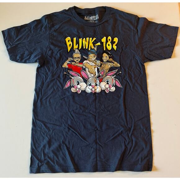 NWOT Hot Topic Blink 182 Band and Bunnies Blue Tee - Picture 1 of 4